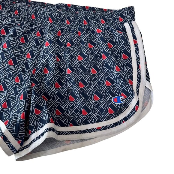 Champion Women Navy/Red Athletic Running Shorts SZ S Build-Brief  Logo Pattern - Picture 9 of 11